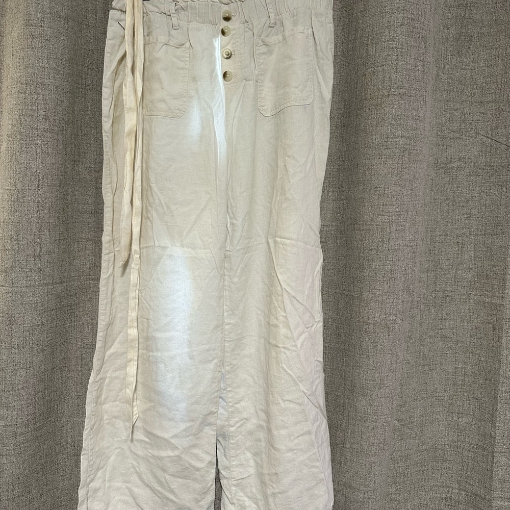 Sincerely Jules Off-White Linen-Blend Trousers